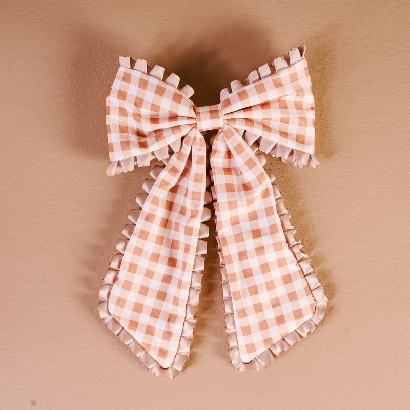 Maple Gingham Fancy Frills Hair Bow