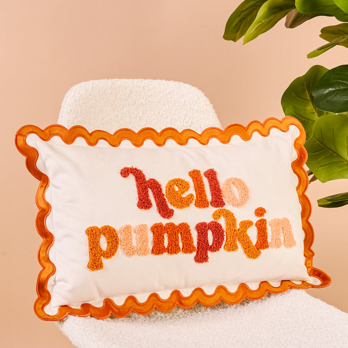 Hello Pumpkin Scalloped Rectangle Throw Pillow
