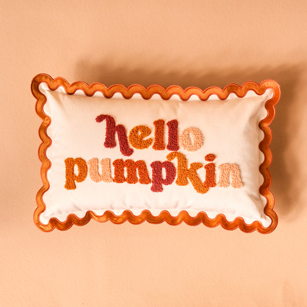 Hello Pumpkin Scalloped Rectangle Throw Pillow