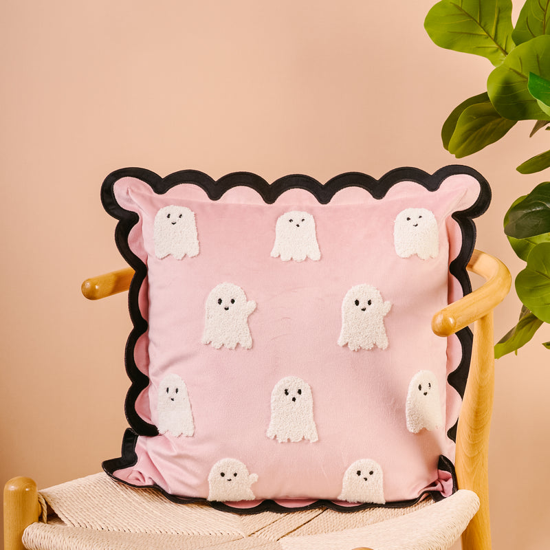 Boo Crew Scalloped Square Throw Pillow