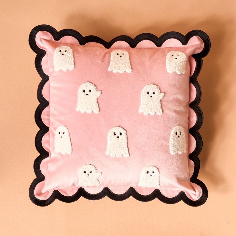 Boo Crew Scalloped Square Throw Pillow