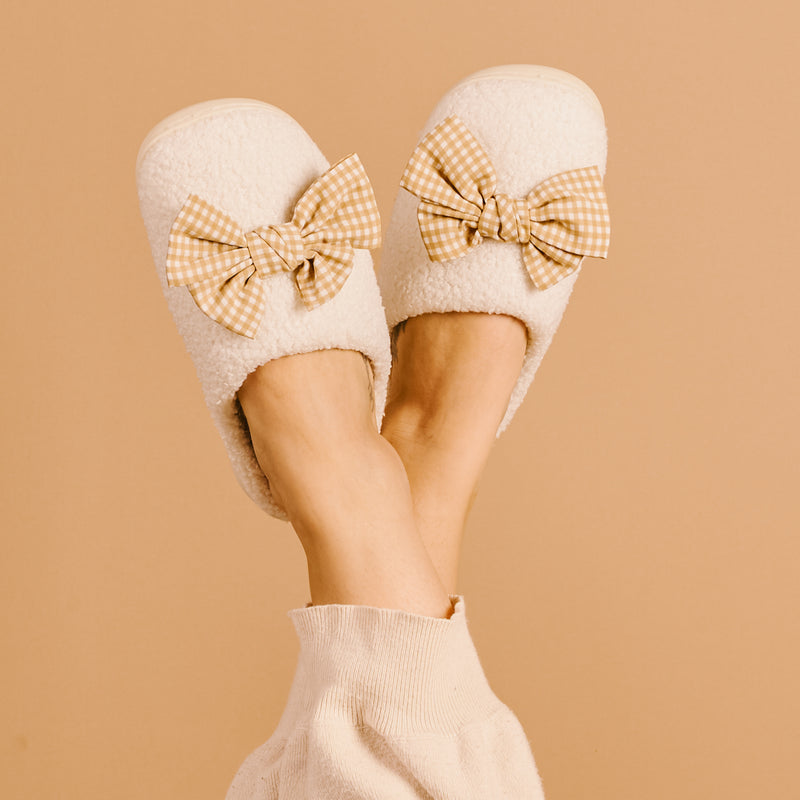 Betty Bow Maple Gingham Fuzzy Slippers
