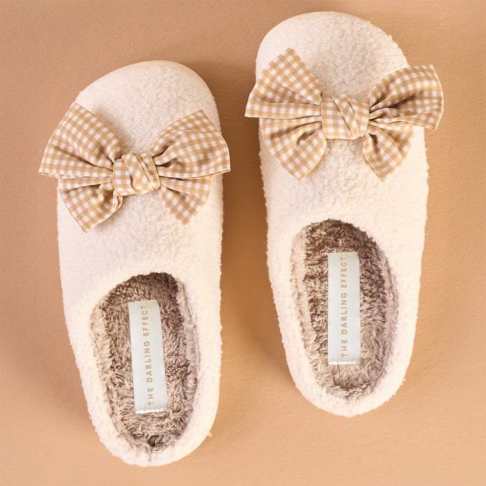Betty Bow Maple Gingham Fuzzy Slippers