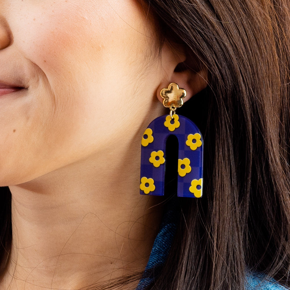 Purple Yellow Game Day Acrylic Earrings