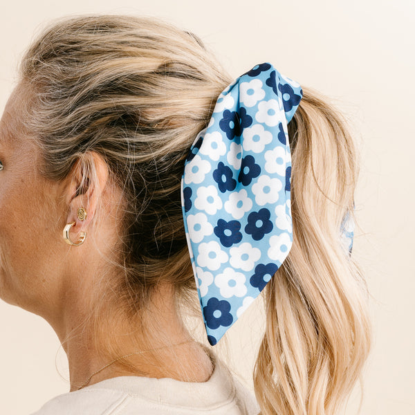 Light Blue Game Day Hair Scarf with Scrunchie