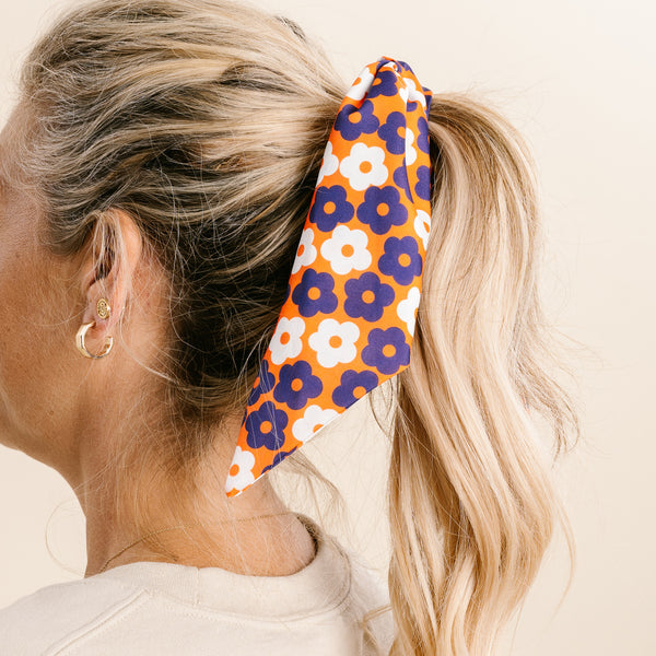 Orange Purple Game Day Hair Scarf with Scrunchie