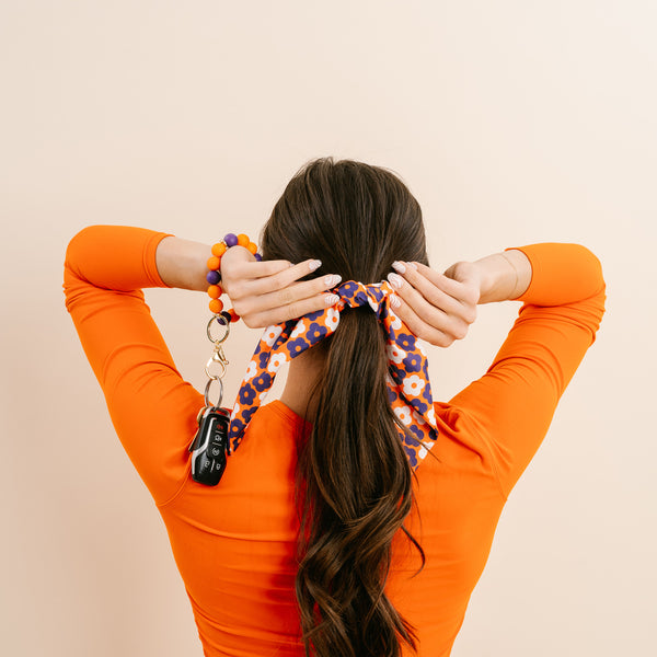 Orange Purple Game Day Hair Scarf with Scrunchie