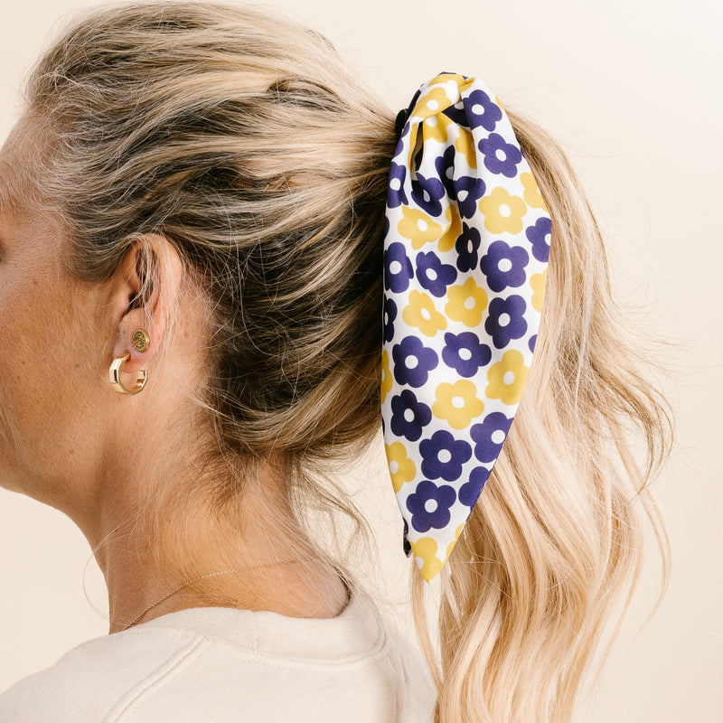 Purple Yellow Game Day Hair Scarf with Scrunchie