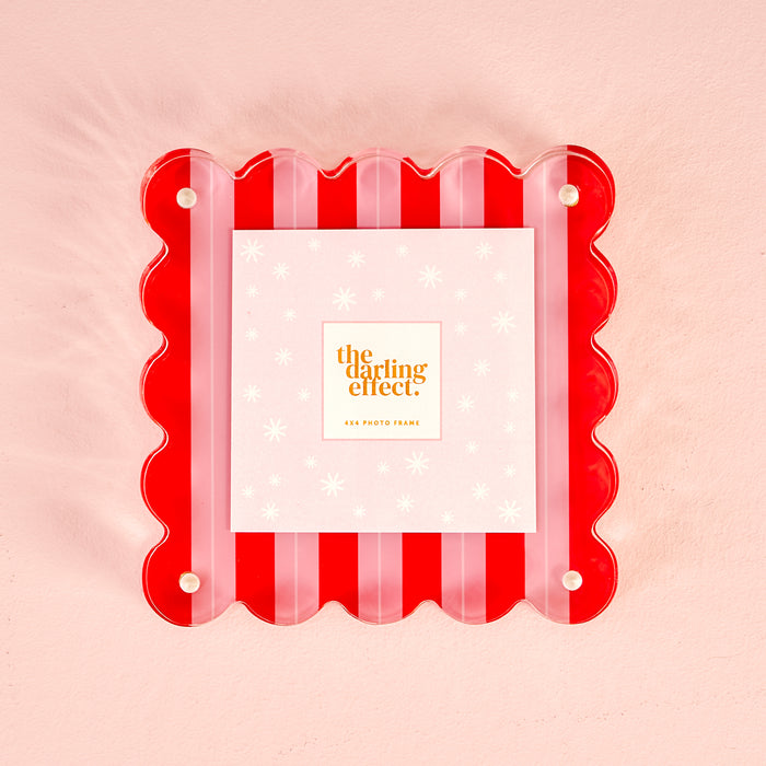 Peppermint Stripes Square Scalloped Acrylic Frame