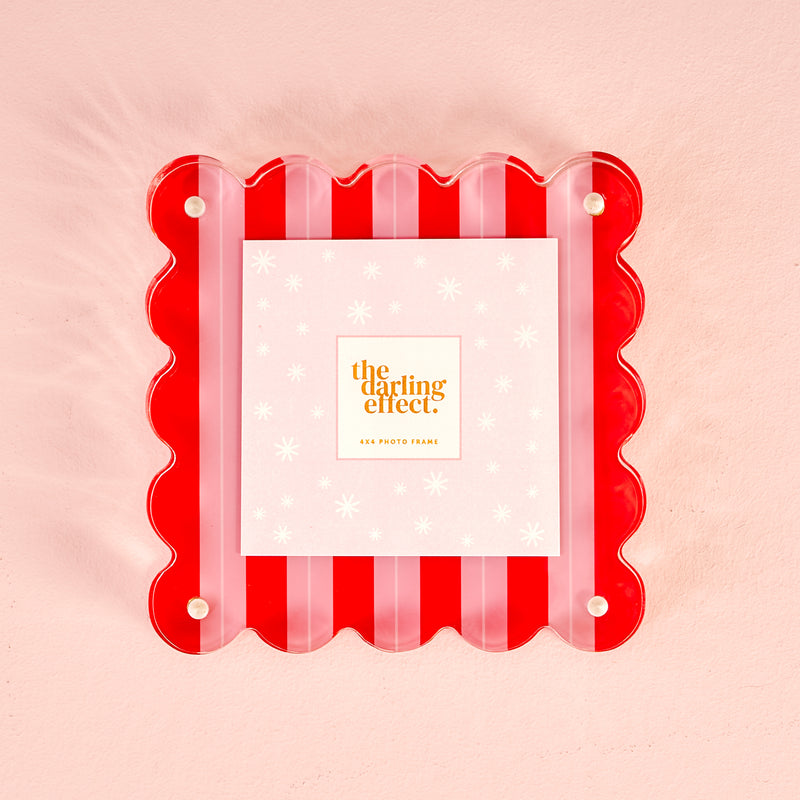 Peppermint Stripes Square Scalloped Acrylic Frame