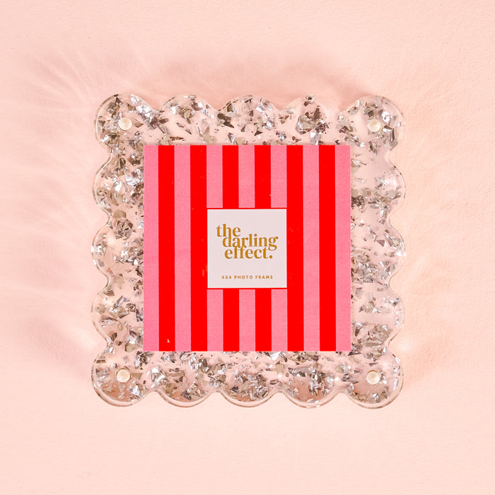 Silver Glitter Square Scalloped Acrylic Frame