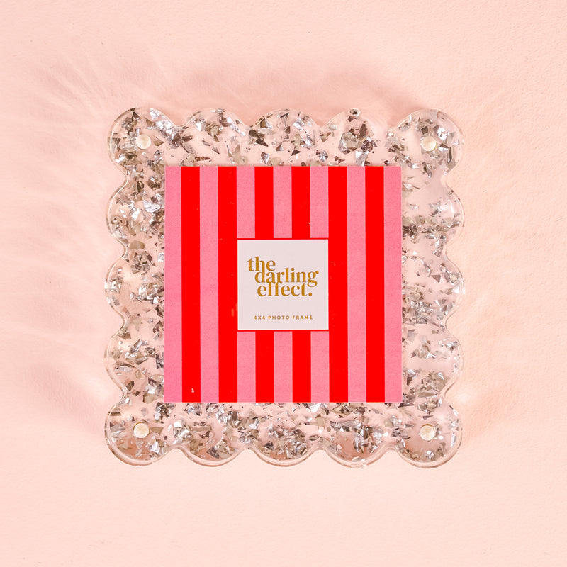 Silver Glitter Square Scalloped Acrylic Frame