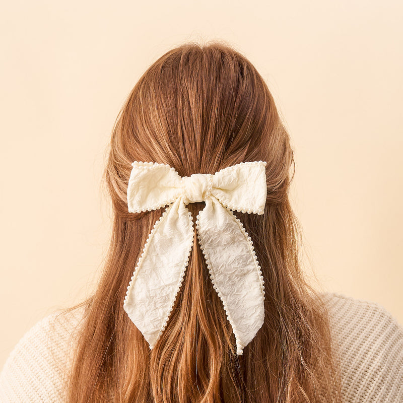 Cream Pearl Hair Bow