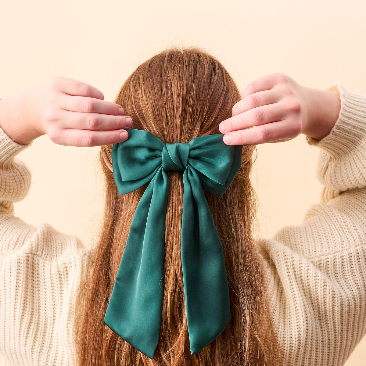 Dark Green Satin Hair Bow