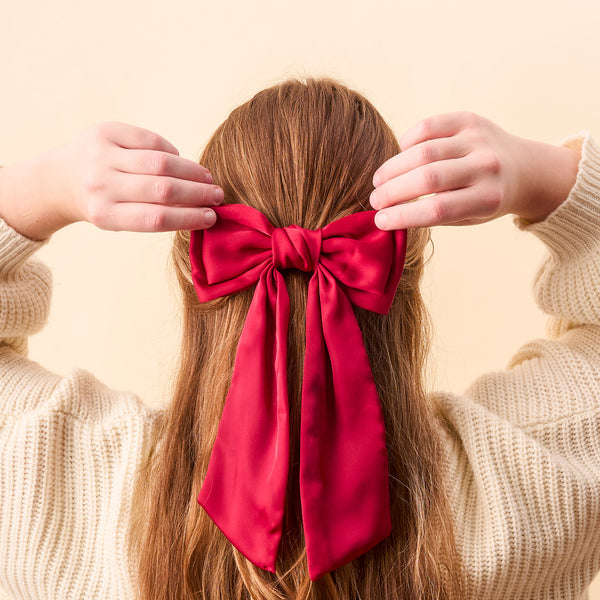 Dark Red Satin Hair Bow