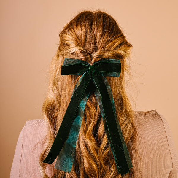 Green Velvet Luxe Layered Hair Bow