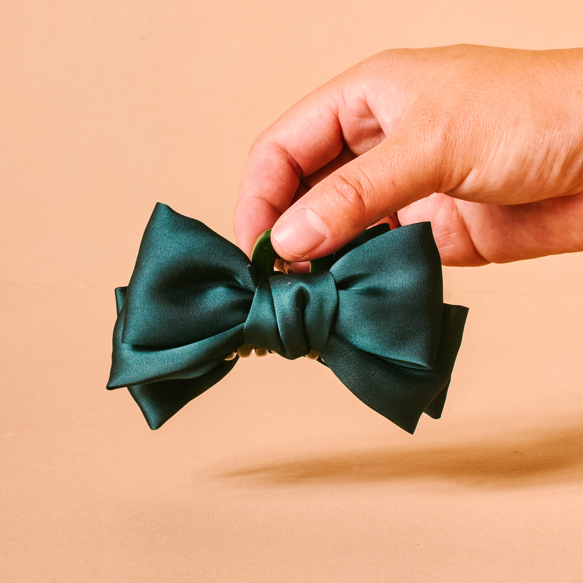 Green Mini Satin Bow Claw Clip