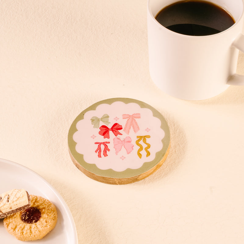 Bow Affair Wood Enamel Coaster