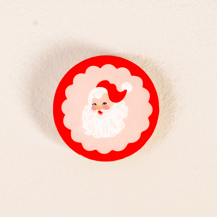 Holly Jolly Santa Wood Enamel Coaster