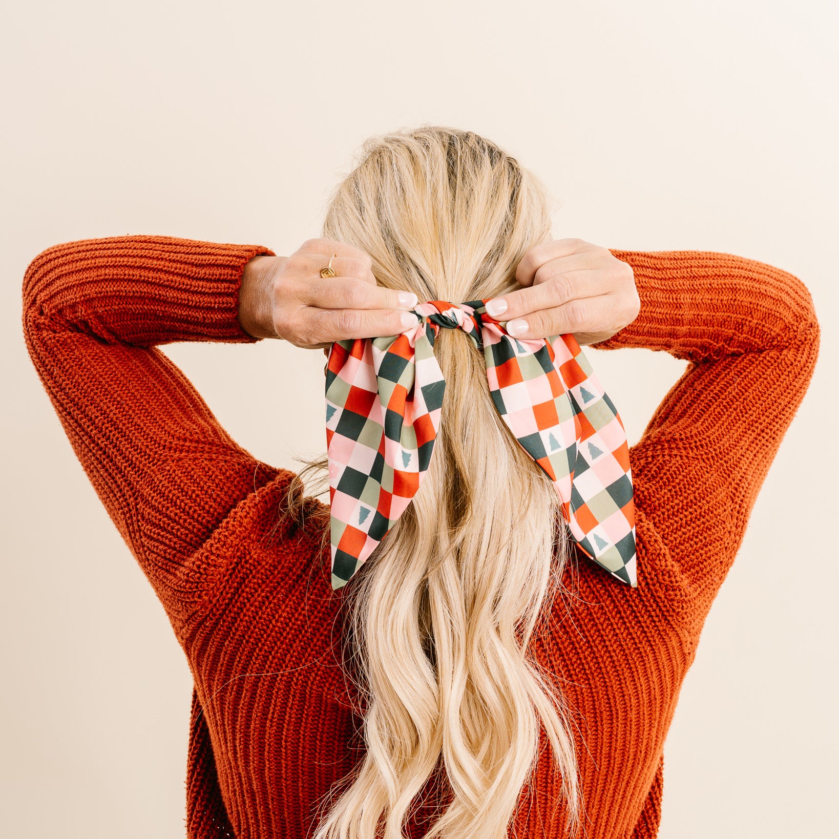 Hair Scarf with Scrunchie - Holiday Check