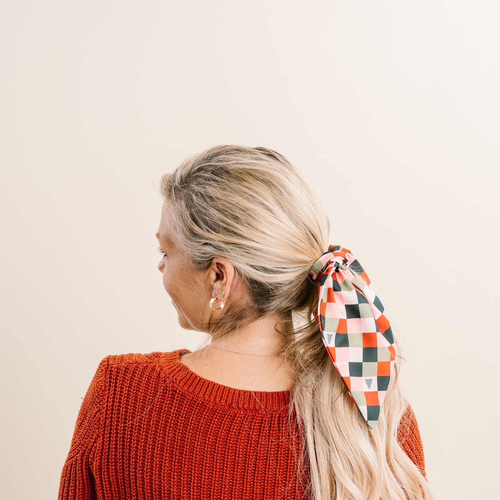 Hair Scarf with Scrunchie - Holiday Check