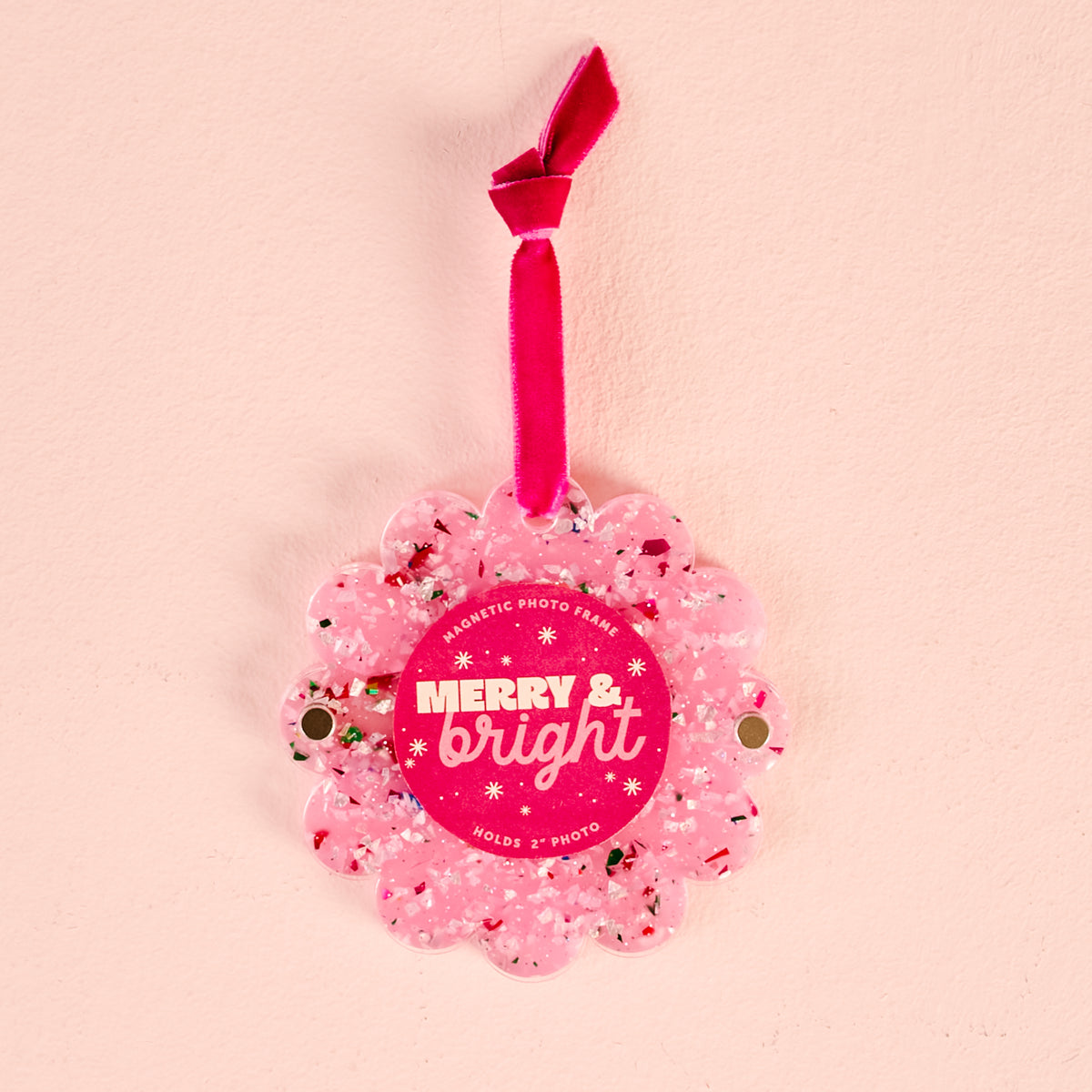Confetti Pink Scalloped Round Picture Frame Ornament