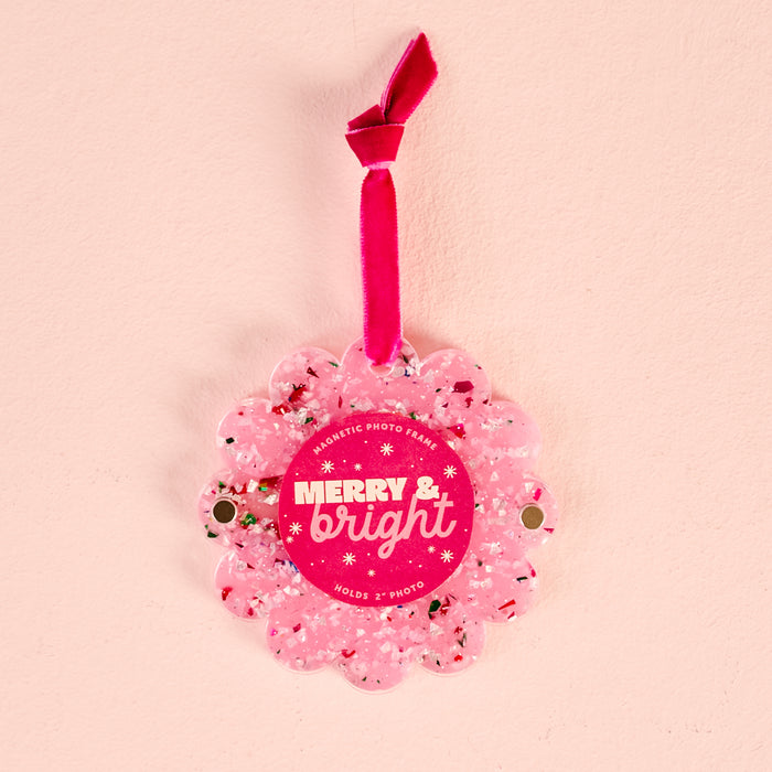 Confetti Pink Scalloped Round Picture Frame Ornament