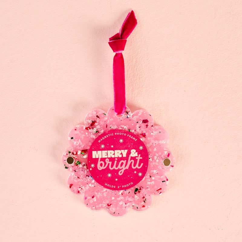 Confetti Pink Scalloped Round Picture Frame Ornament