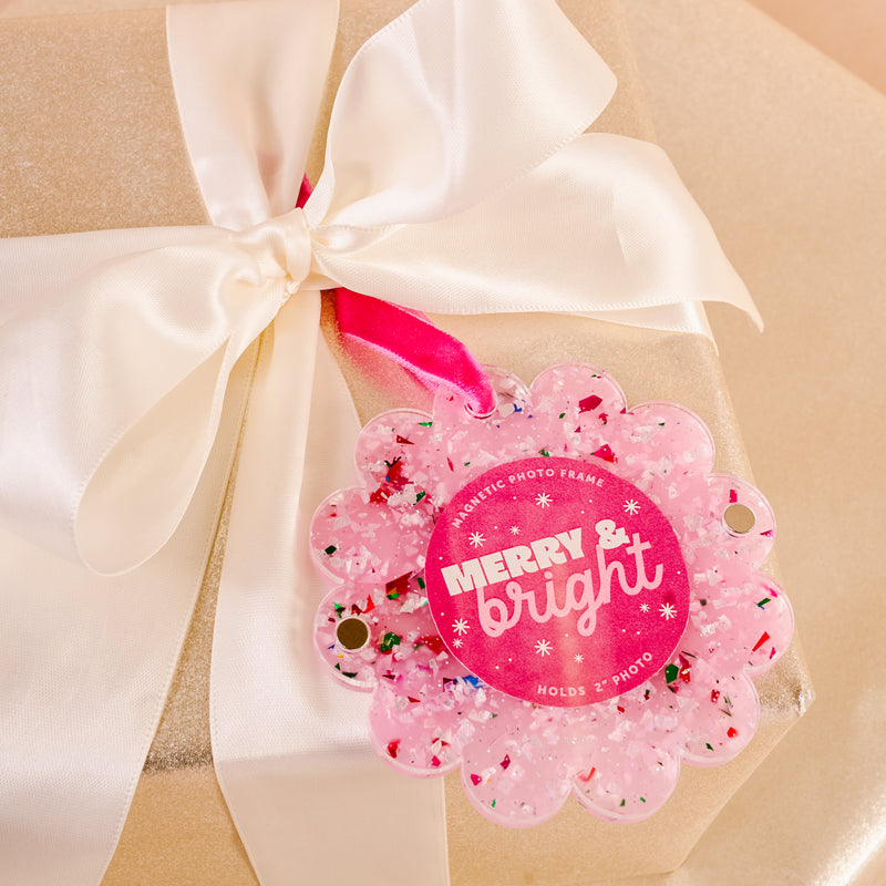 Confetti Pink Scalloped Round Picture Frame Ornament