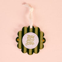 Evergreen Stripes Scalloped Round Picture Frame Ornament