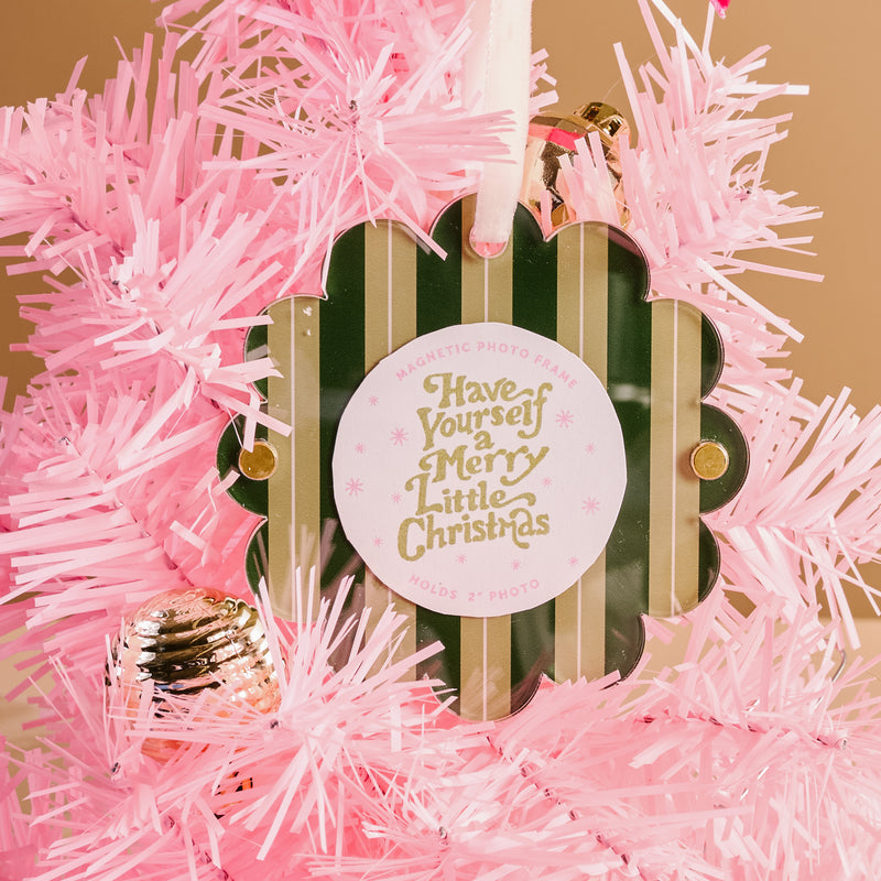 Evergreen Stripes Scalloped Round Picture Frame Ornament