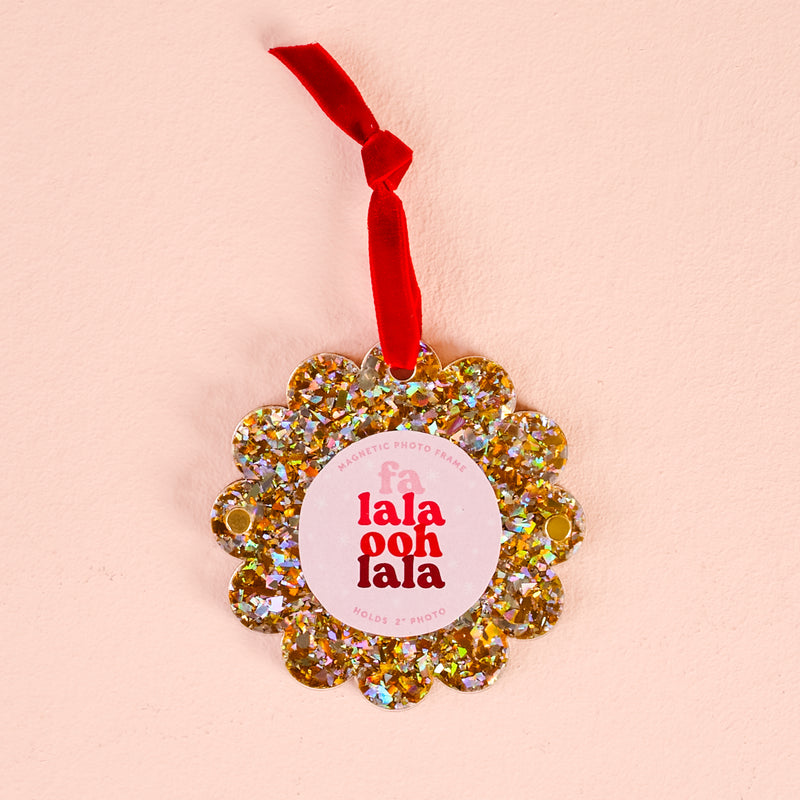 Gold Glitter Scalloped Round Picture Frame Ornament