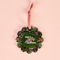 Jolly Sprig Scalloped Round Picture Frame Ornament