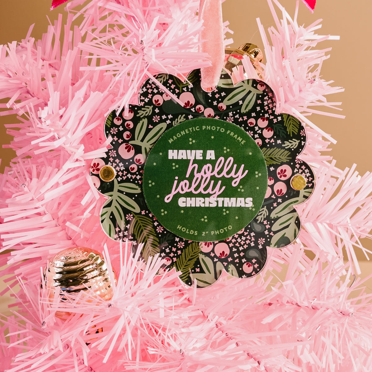 Jolly Sprig Scalloped Round Picture Frame Ornament