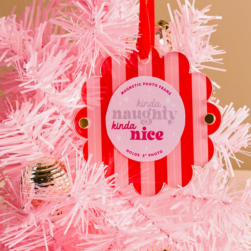 Peppermint Stripes Scalloped Round Picture Frame Ornament