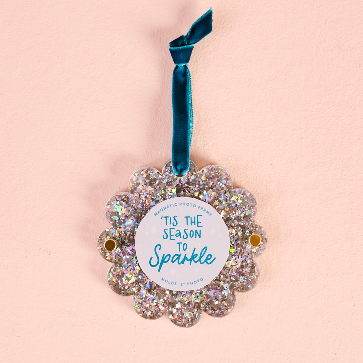 Silver Glitter Scalloped Round Picture Frame Ornament