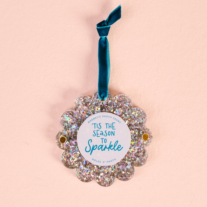 Silver Glitter Scalloped Round Picture Frame Ornament