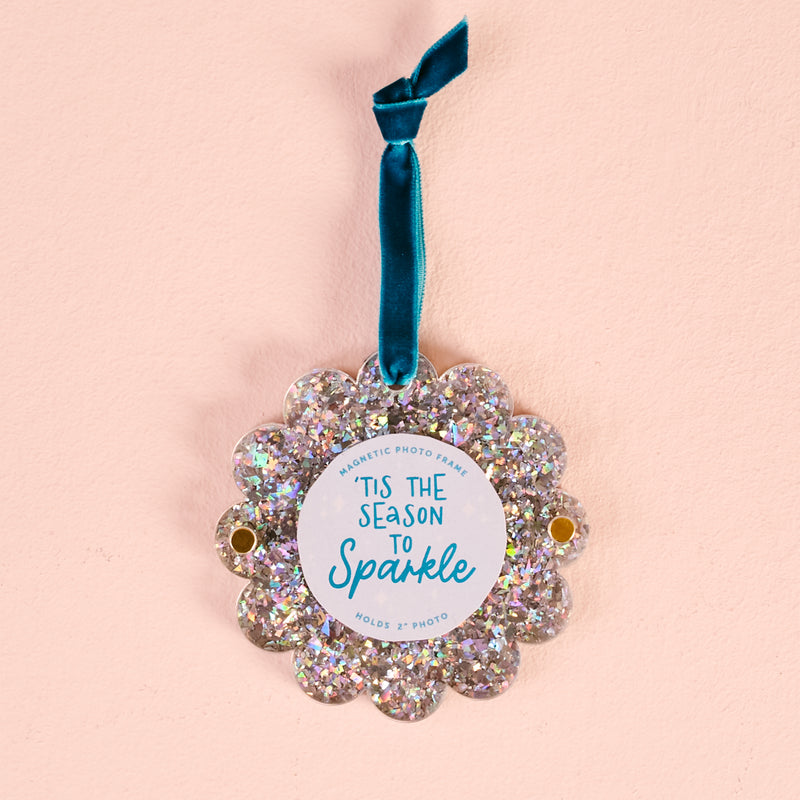 Silver Glitter Scalloped Round Picture Frame Ornament