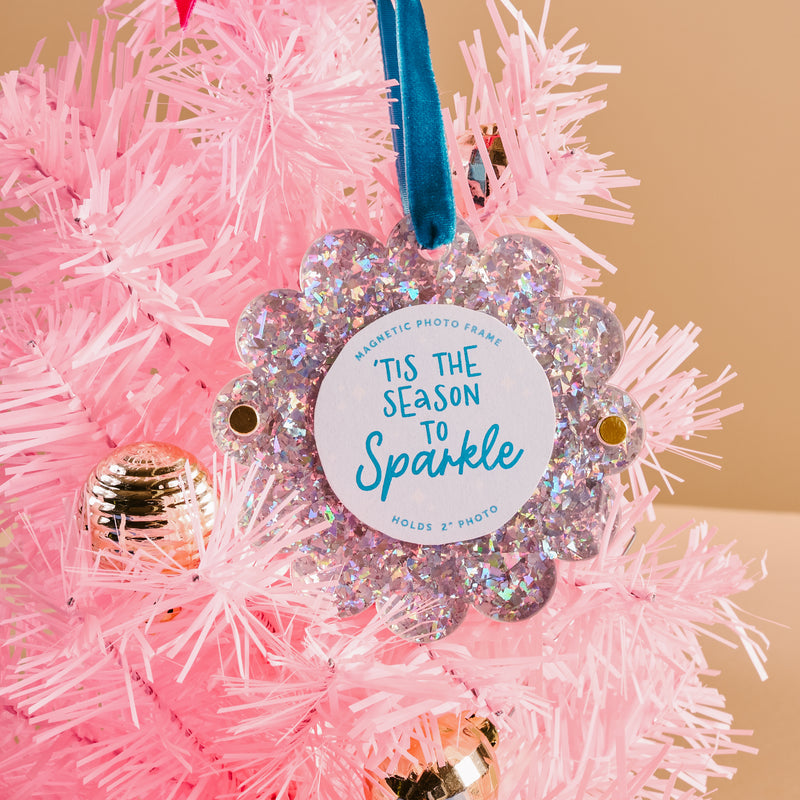 Silver Glitter Scalloped Round Picture Frame Ornament