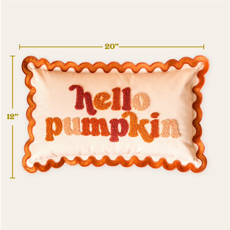 Hello Pumpkin Scalloped Rectangle Throw Pillow