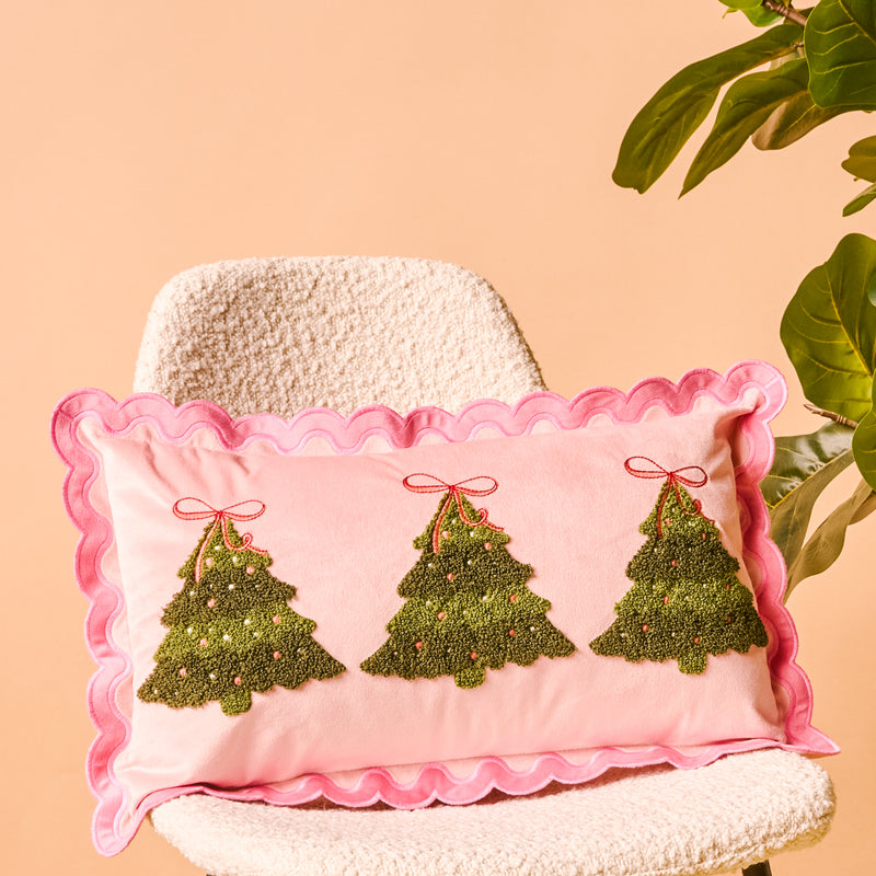 Twinkling Trees Scalloped Rectangle Throw Pillow