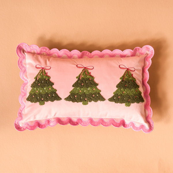 Twinkling Trees Scalloped Rectangle Throw Pillow