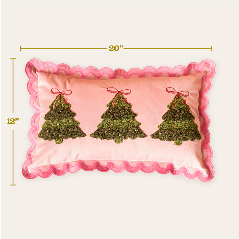 Twinkling Trees Scalloped Rectangle Throw Pillow