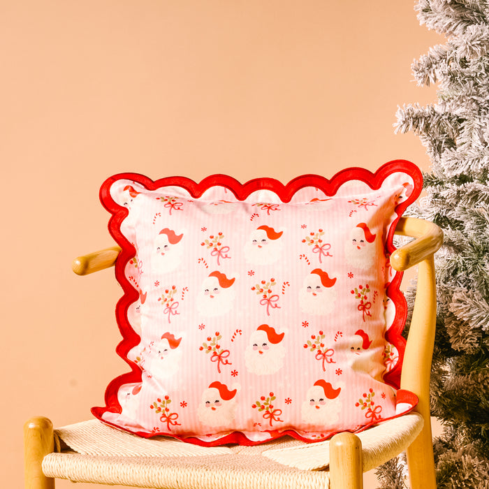 Holly Jolly Santa Scalloped Square Throw Pillow