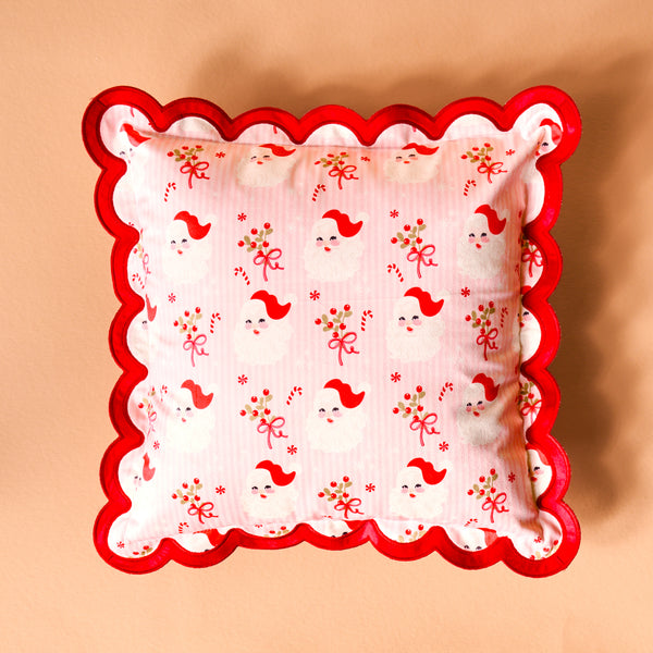 Holly Jolly Santa Scalloped Square Throw Pillow