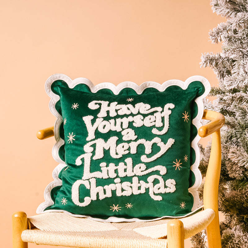 Merry Little Christmas Scalloped Square Throw Pillow