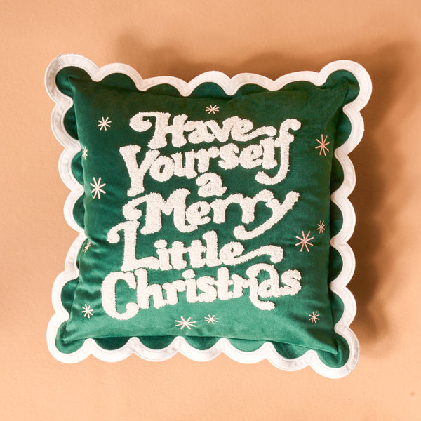 Merry Little Christmas Scalloped Square Throw Pillow