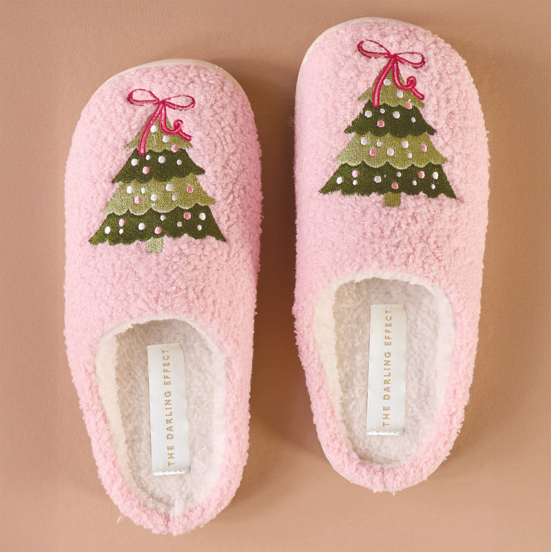 Twinkling Trees Fuzzy Slippers