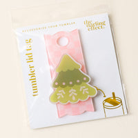 Clear packaging reveals The Darling Effect’s Christmas Tree Tumbler Lid Tag, featuring pink gingham and gold foil details—perfect for festive tumbler accessories or personalizing your Stanley Quencher 2.0 lid.