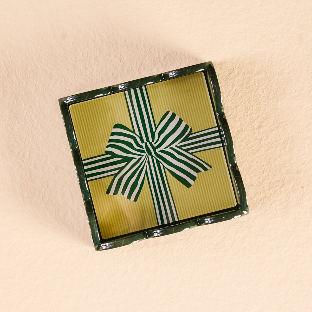 Holiday Gift Bow Green Scallop Trinket Tray